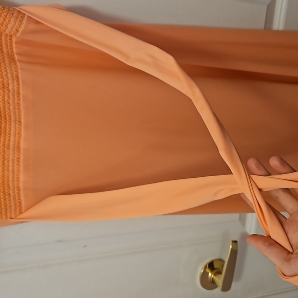 70s Coral/peach Maxi Dress Vintage Empire Waist Dress - Picture 6 of 7